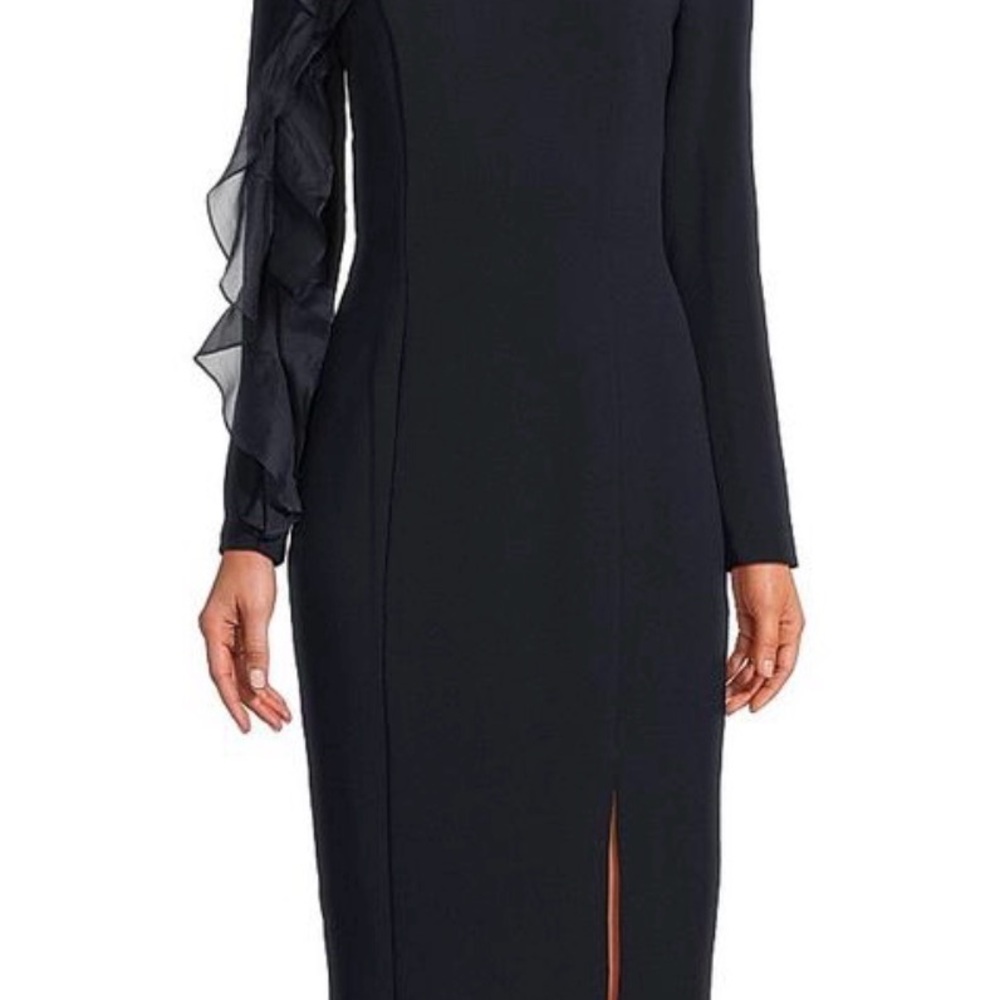 Aidan Mattox Black Long Sleeve Dress with Ruffle Detail